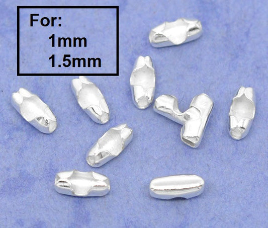 N003 - 100 pcs. Silver Plated Ball Chain Connectors - Fit 1mm to 1.5mm Ball Chains - 5mm x 2.5mm