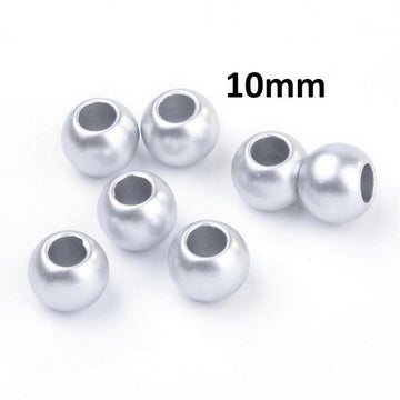 BD677 - 100 pcs Silver Matte Acrylic Smooth Ball Spacer Beads - 10mm - Large Hole: 4.7mm - Fits European Cords and Paracord!
