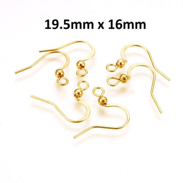 E759 - 50 pcs (25 pairs) 304 Stainless Steel Golden Flat Earring Hooks - 19.5mm x 16mm - High Quality! Hole Size: 2mm