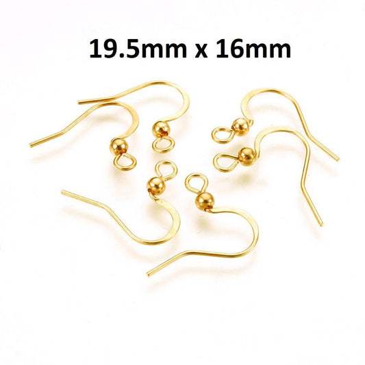 E759 - 50 pcs (25 pairs) 304 Stainless Steel Golden Flat Earring Hooks - 19.5mm x 16mm - High Quality! Hole Size: 2mm