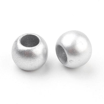 BD583 - 50 pcs Silver Matte Smooth Ball Spacer Beads - 10mm - Large Hole: 5mm - Fits European Cords and Paracord!
