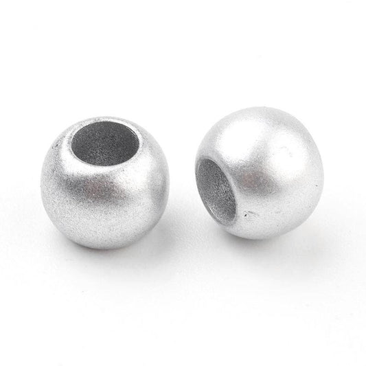 BD583 - 50 pcs Silver Matte Smooth Ball Spacer Beads - 10mm - Large Hole: 5mm - Fits European Cords and Paracord!