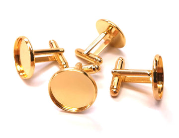 CU046 - Lot of 10 Gold Plated Cuff Links (5 pairs) - 16mm Glue Pad Bezel Setting - Made of Brass!
