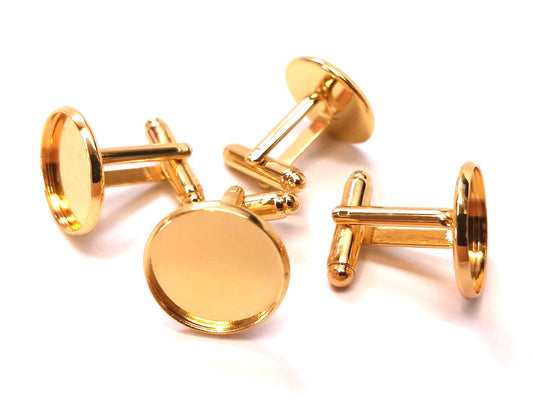 CU046 - Lot of 10 Gold Plated Cuff Links (5 pairs) - 16mm Glue Pad Bezel Setting - Made of Brass!