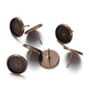 E421 - 50 pcs. Antique Bronze Earring Posts Studs Settings Bezels Cabochons Tacks- 10mm Glue Pad Setting - Made of Brass