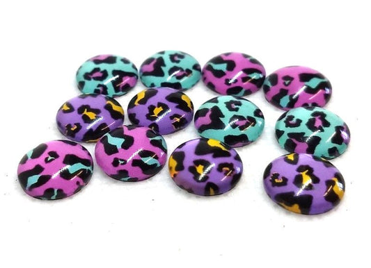 CA801 - 12 pcs Assortment of Circle Leopard Glass Round Dome Seals Tiles Cabochons - 12mm - Set 2