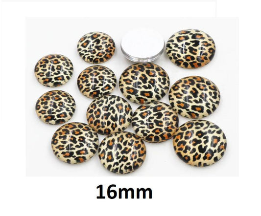 CA934 - 10 pcs Circle Leopard Glass Round Dome Seals Tiles Cabochons - 16mm - Yellow