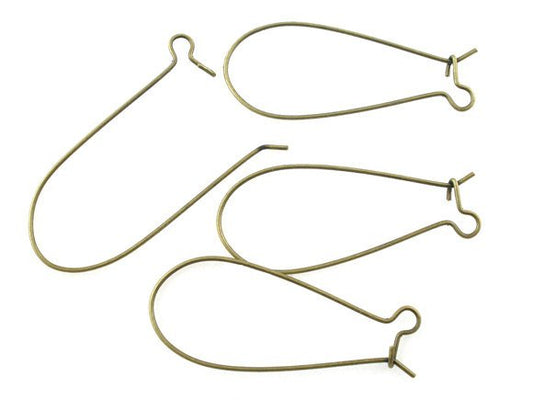 E308 - 50 pcs (25 Pairs) Antique Bronze Kidney Earwire Earring Hooks -35x15mm - LARGE - 21 Gauge (0.7mm)