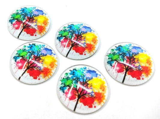 CA802 -  5 pcs Circle Rainbow Tree Glass Round Dome Seals Tiles Cabochons - 25mm (1 inch) - Nature