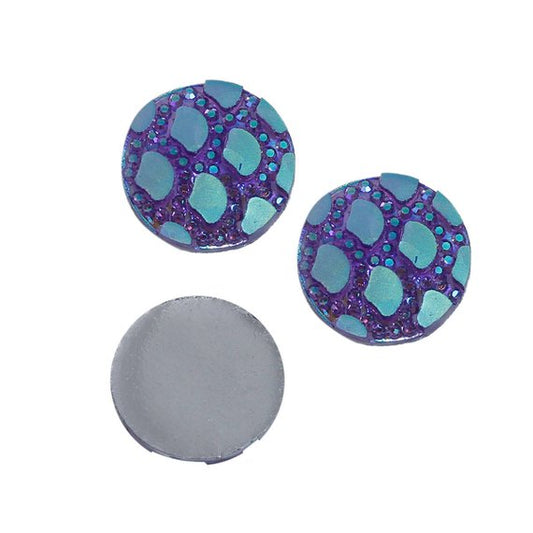 CA009 - 10 pcs Resin Embellishment Druzy Cabochons Purple Glitter with Dots Iridescent Multicolor AB - 12mm (1/2 in) - Pattern