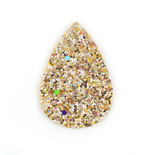 P733 - 10 pcs. Gold Multicolor Glitter Faux Leather Dangle Charms Pendants - Teardrop - 55mm (2.17") - Great for Light Earrings! - Double-Sided