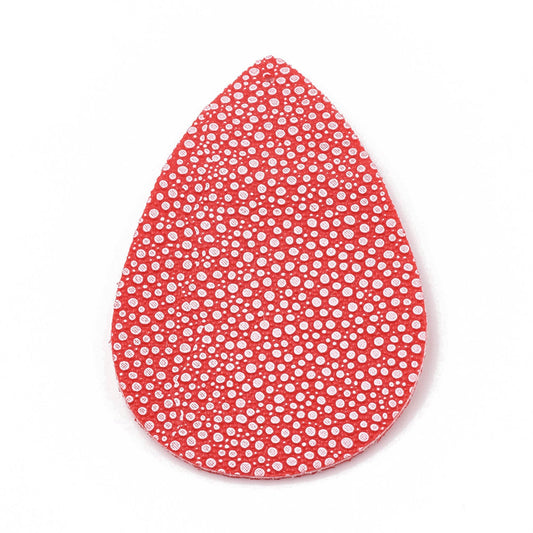 P255 - 10 pcs. Red Pebble Faux Leather Dangle Charms Pendants - Teardrop - 56mm (2.2") - Great for Light Earrings! Double Sided