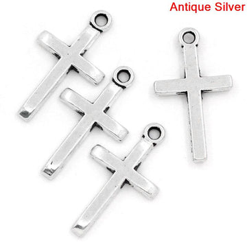 P750 - 60pcs. Antique Silver Cross Charms Pendants - 24x14mm