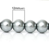 BD190 - 12mm Silver Gray Glass Pearl Imitation Round Beads - 16 inch strand - Approx. 35 Beads - Hole Size: 1mm
