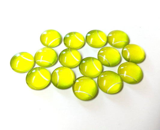 CA585 - 10 pcs Circle Tennis Ball Sports Glass Round Dome Seals Tiles Cabochons - 10mm