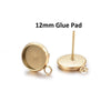 E382 - 10 pcs. 304 Stainless Steel Golden Earring Posts Studs Settings Bezels Cabochons Tacks with Loop - 12mm Glue Pad Setting - Parallel Loop