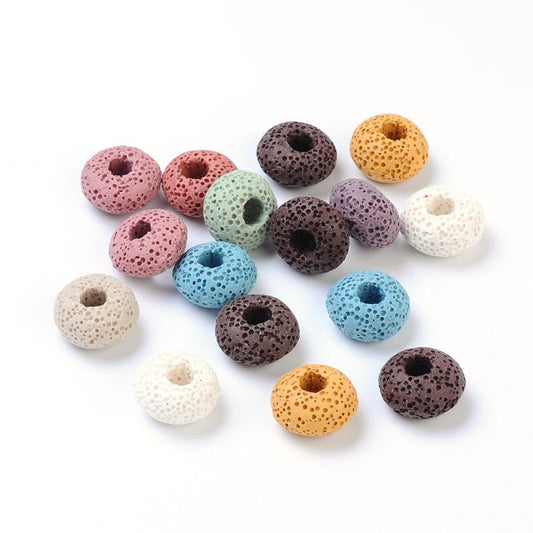 BD777 - 10 pcs Assortment of Lava Rondelle Spacer Beads - 15mm - Large Hole - Hole Size: 5mm - Fits European Cords and Paracord!