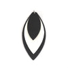 P905 - 10 pcs. Black White Black Faux Leather Dangle Charms Pendants - Leaf - Triple Layer - 71mm (2.8") - Great for Light Earrings or Dangles