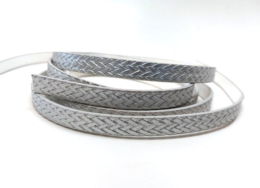 N175 - 1M (3.28 FT) - Silver FLAT Faux Leather Jewelry Cord - 10mm Wide - BRAIDED