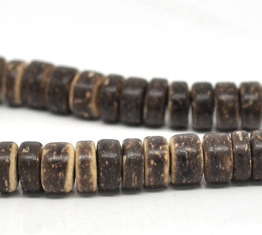 BD038 - 94 pcs - Coconut Brown Spacer Disc Disk Beads - 8mm - 1 strand - 40cm - 15 3/4 inch - Hole Size: 1mm