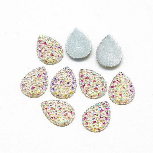 CA150 - 10 pcs Drusy Druzy Resin Embellishment Teardrop Cabochons - Clear Multicolor - 25x18mm - 25mm x 18mm - 18x25mm - Tear Drop - Shimmer Style