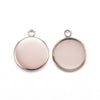 P778 - 10 pcs. 304 Stainless Steel Rose Gold Plated Circle Round Bezel Cabochon Pendant Tags Trays - 10mm Glue Pad - Single Loop - Hypoallergenic