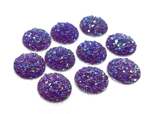 CA677 - 10 pcs Druzy Resin Embellishment Cabochons Dark Purple Multicolor - 14mm - Dome Circle