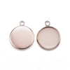 P816 - 10 pcs. 304 Stainless Steel Rose Gold Plated Circle Round Bezel Cabochon Pendant Tags Trays - 12mm Glue Pad - Single Loop - Hypoallergenic