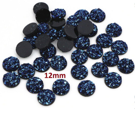 CA201 - 10 pcs Druzy Resin Embellishment Cabochons Dark Blue - 12mm - Dome Circle