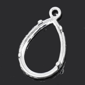 P416 - 5 pcs. Silver Plated Teardrop Bezel Frame Cabochon Pendant Tags Trays - 14mm x 10mm Glue Pad - Setting