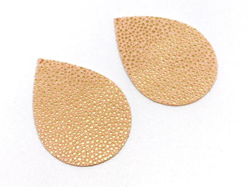 P851 - 10 pcs. Pink Coral and Gold Pebble Faux Leather Dangle Charms Pendants - Teardrop - 55mm (2.17") - Great for Light Earrings, Necklaces