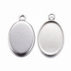 P447 - 10 pcs. 304 Stainless Steel Oval Bezel Cabochon Pendant Trays - Smooth - 22 x 14mm Glue Pad - Silver Tone - Tarnish Resistant!