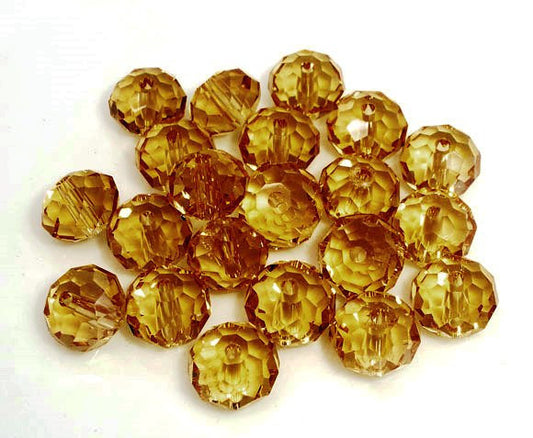 BD658 - 20 pcs. Amber Crystal Glass Faceted Rondelle Beads - 8mm - Hole Size: 1.3mm