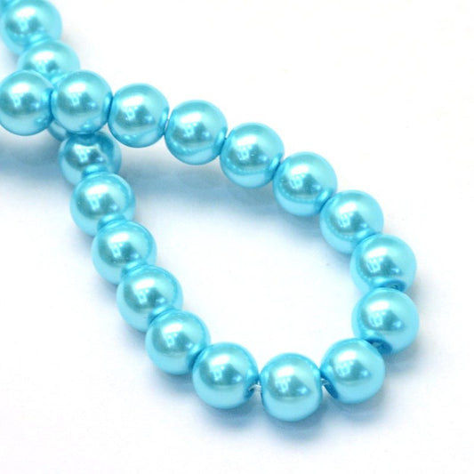 BD208 - 12mm Sky Blue Glass Pearl Imitation Round Beads - 16 inch strand (Approx. 30 Beads)