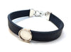 B067 - 2 pcs. Blue Faux Leather Bracelets with 12mm Glue Pad Bezel Trays and Extender Chains - Adjustable from 7" to 9"