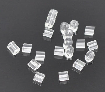 E526 - 1000 pcs (500 Pairs) Clear Rubber Earring Back Stoppers - 3mm x 3mm - Cylinder Shape - Hole Size: 0.5mm