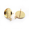 E726B - 50 pcs. Golden Earring Posts Studs Settings Bezels Cabochons Tacks with Loop - 12mm Glue Pad Setting - Perpendicular Loop