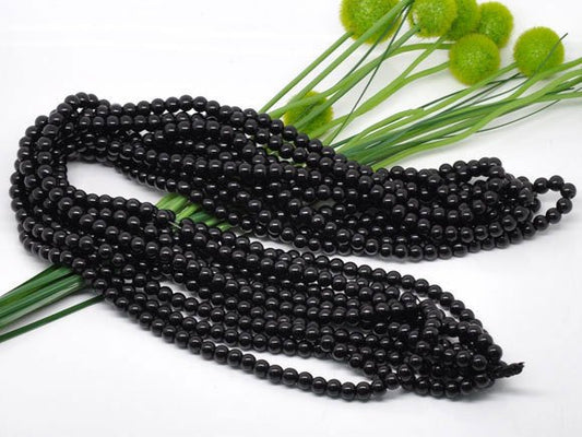 BD279 - 5mm Black Glass Pearl Imitation Round Beads - 32 inch strand - Approx. 185 pcs per strand - Hole Size: 1mm