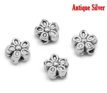 BD703 - 50 pcs. Antique Silver Flower Side by Side Spacer Beads - 7mm