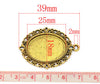 P2210 - 10 pcs. Antique Gold Plated Oval Pendant Picture Photo Frame Bezel Setting Pendants Charms - 25mm x 18mm Glue Pad for Cabochons - 25x18mm
