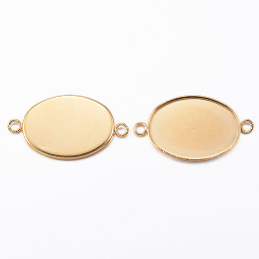 P1188 - 10 pcs. 304 Stainless Steel Golden Oval Bezel Cabochon Cameo Connector Tags Trays - 14mm x 10mm Glue Pad - Tarnish Resistant!