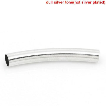 BD540 - 200 pcs. Silver Tone Noodle Tube Long Thin Curved Beads - 27mm x 4mm (1.06" x 0.16")