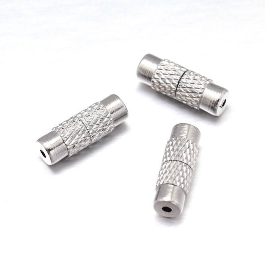 CL101 - 10 pcs. Silver Tone Screw Cylinder Barrel Clasps - 12mm x 4mm - Hole Size: 1mm