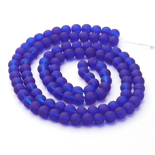 BD608 - 8mm Indigo Blue Frosted Glass Round Beads - 15" strand (40cm) - Approx 52 beads per strand - Hole Size: 1.3mm