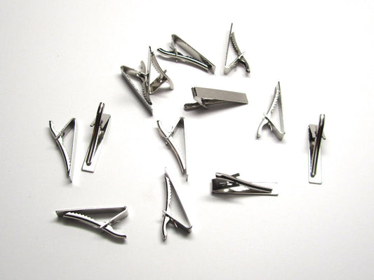 TC042 - 2 pcs Silver Tone Tie Bars/Clips - 41x8mm Glue Pad