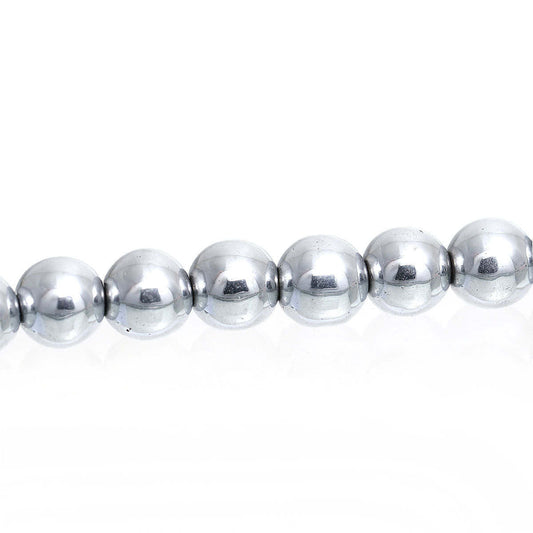 BD159 - 54 pcs. - 8mm Silver Hematite Round Beads - 15.75 inch strand - 1mm Hole Size