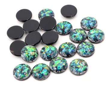CA382 - 10 pcs Resin Round Embellishment Circle Cabochons Metal Foil Black Green - 12mm - Multi-Color
