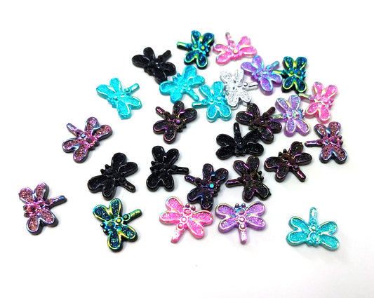 CA773 - 10 pcs (5 Pairs) Resin Cabochons - 12mm x 9mm - Dragonfly - Design - Multicolor - Fit on 4mm flat settings!