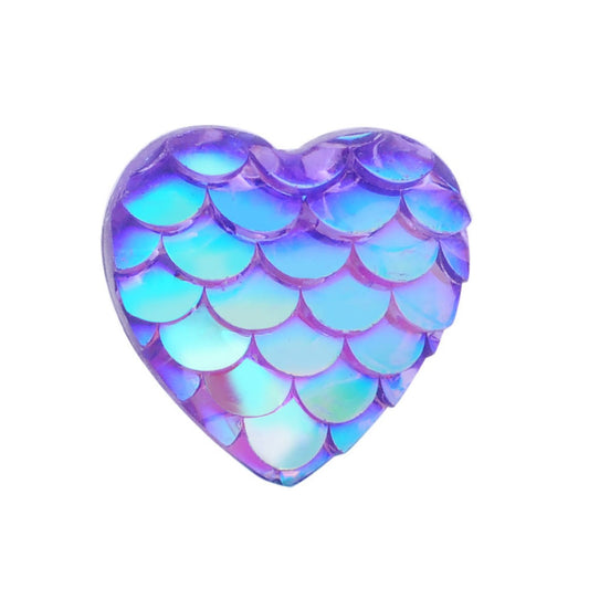 CA1022 - 10 pcs Mermaid Fish Scales Resin Carved Embellishment Cabochons - Purple Multicolor - 12mm - Heart