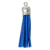 P572 - 10 pcs. Blue Faux Suede Tassel Dangle Charms Pendants - Silver Tone - 6cm (2 3/8") x 1.2cm (1/2") - Great for Light Earrings &amp; Dangles